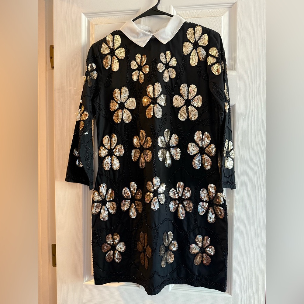 Black Dress with Gold Sequin Flowers